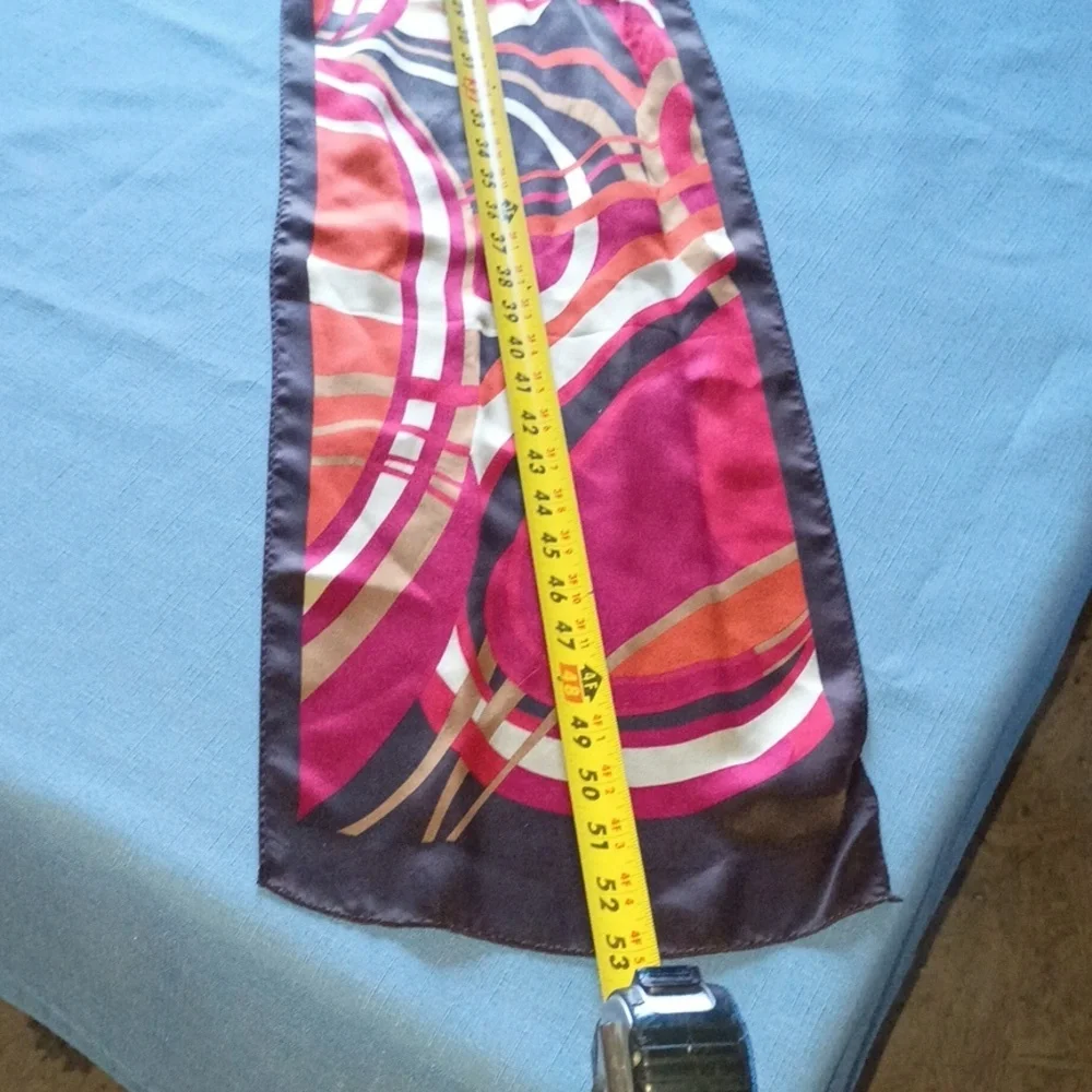 Harve Benard Geometric Print Lightweight Scarf in Fuchsia, Orange and Brown,Silk